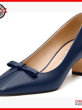 Square Toe Bow Accent Chunky Heel Pumps 2.5 Inch Block Heel Dress Shoes